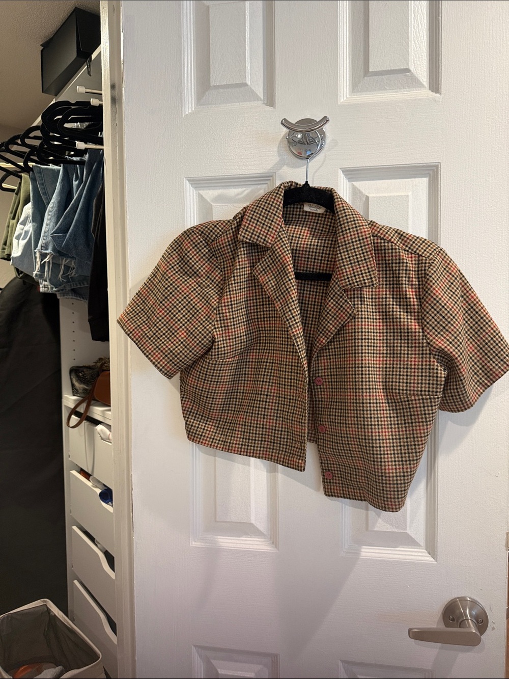 John galt Cropped Plaid Short-Sleeve top - Tan & Black Checked